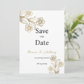Invitation Typographie or blanc de luxe floral Enregistrer la (Debout devant)