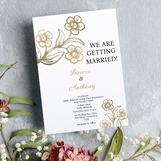 Invitation Typographie or blanc de luxe mariage floral