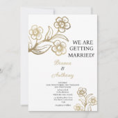 Invitation Typographie or blanc de luxe mariage floral (Devant)