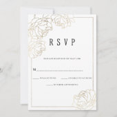 Invitation Typographie or blanc de luxe peony floral RSVP (Devant)
