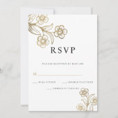 Invitation Typographie or blanc luxe mariage floral RSVP (Devant)