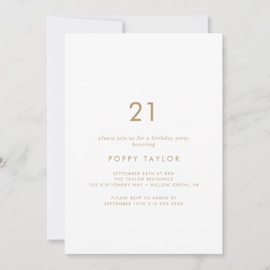 Invitation Typographie Or Chic 21e fête d'anniversaire (Devant)