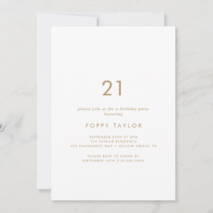 Invitation Typographie Or Chic 21e fête d'anniversaire