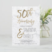 Invitation Typographie or chic 50e anniversaire sur marbre bl (Debout devant)