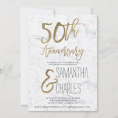 Invitation Typographie or chic marbre blanc 50e anniversaire (Devant)