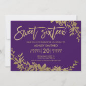 Invitation Typographie or feuille floral violet doux 16 (Devant)