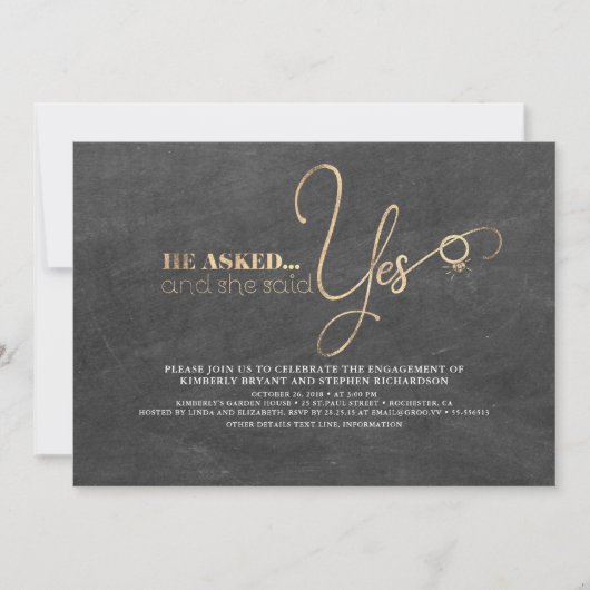 Invitation Typographie Or Jolie Partie d'engagement moderne (Devant)