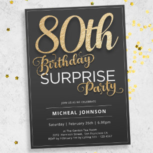 Invitation Typographie Or moderne Surprise 80e anniversaire