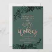Invitation Typographie or rose mariage vert floral (Devant)