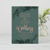 Invitation Typographie or rose mariage vert floral (Debout devant)
