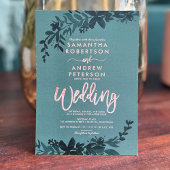 Invitation Typographie or rose mariage vert floral