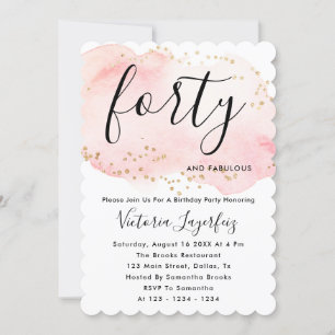 Invitation Typographie or rose noir chic 40e anniversaire