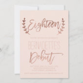 Invitation typographie or rose première blush 18e anniversair (Devant)