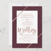 Invitation typographie or rose rayures mariage bordeaux (Devant)