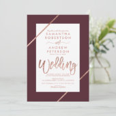 Invitation typographie or rose rayures mariage bordeaux (Debout devant)
