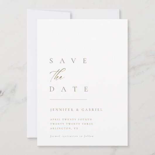 Invitation Typographie or ultra-minimale Enregistrer la date (Devant)