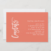 Invitation Typographie Orange Ombre moderne Photo Grad Party (Dos)