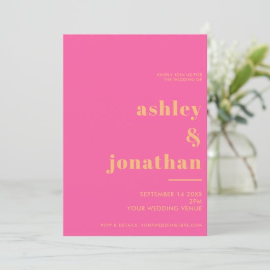 Invitation Typographie orange rose gras Mariage moderne (Debout devant)
