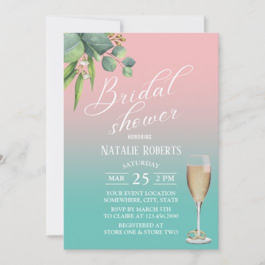 Invitation Typographie Pastel Pink Turquoise Foliage Fête des (Devant)