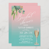 Invitation Typographie Pastel Pink Turquoise Foliage Fête des (Devant / Derrière)