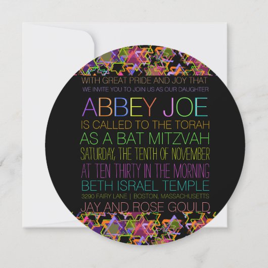 Invitation Typographie PixDezines/néon/bat mitzvah (Dos)