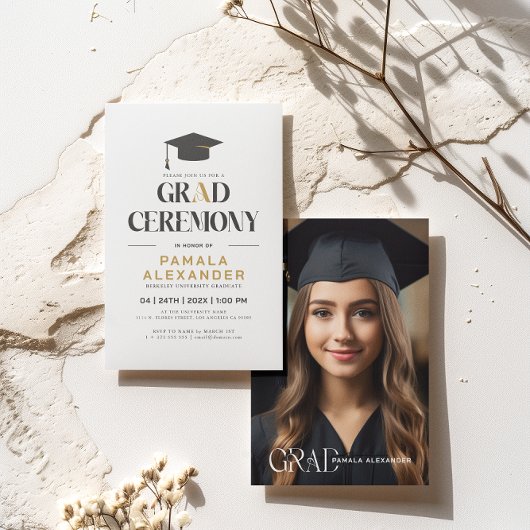 Invitation Typographie rétro de la partie Gold Grey sur White