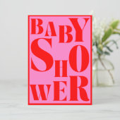 Invitation Typographie rétro en gras Baby shower rouge rose (Debout devant)