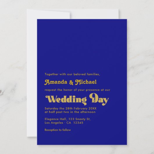 Invitation Typographie Rétro Gras Mariage Navy et Or (Devant)