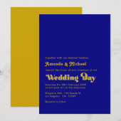 Invitation Typographie Rétro Gras Mariage Navy et Or (Devant / Derrière)