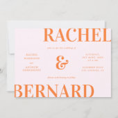 Invitation Typographie rétro rose et orange QR Code Mariage (Devant)