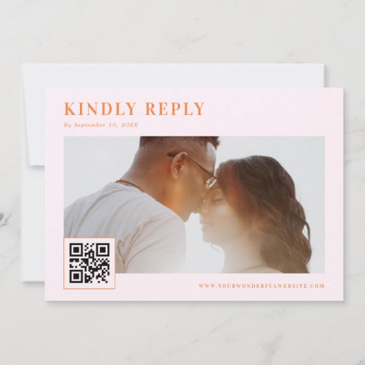 Invitation Typographie rétro rose et orange QR Code Mariage (Dos)