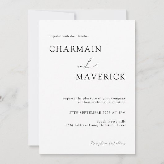 Invitation Typographie romantique simple Mariage de code QR (Devant)