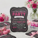 Invitation Typographie rose Chalkboard Bachelorette<br><div class="desc">Tendance Pink Typographie Chalkboard Bachelorette Invitations.</div>