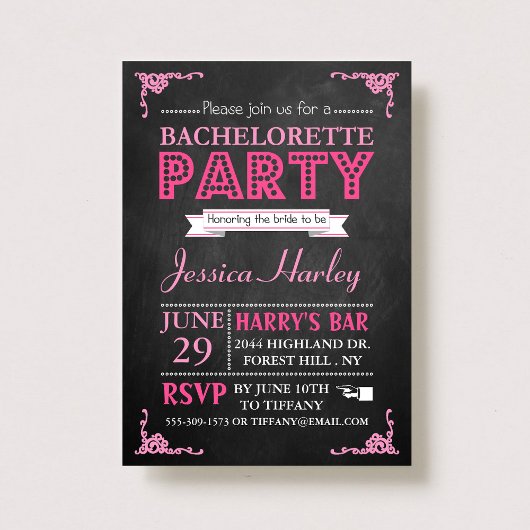 Invitation Typographie rose Chalkboard Bachelorette