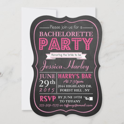 Invitation Typographie rose Chalkboard Bachelorette (Devant)