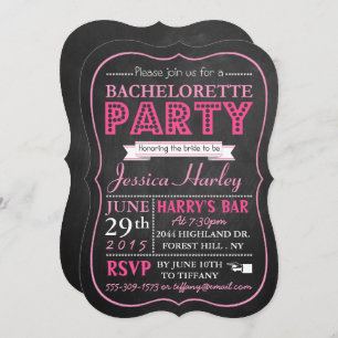 Invitation Typographie rose Chalkboard Bachelorette