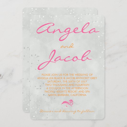 Invitation Typographie rose chaud Mariage gris orange (Devant / Derrière)