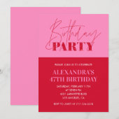 Invitation Typographie rose chic moderne pour une fête d'anni (Devant / Derrière)