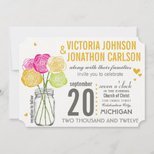 Invitation Typographie rose et jaune Mariage moderne