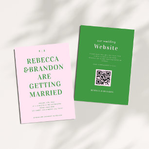 Invitation Typographie rose et verte tout en un Mariage de co