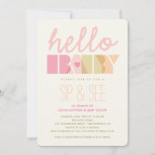 Invitation Typographie rose Girl Sip & Voir Hello Baby shower (Devant)