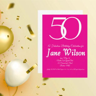 Invitation Typographie rose gras 50 ans et anniversaire fabul