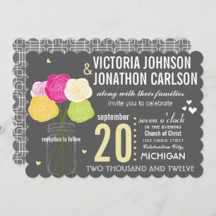 Invitation Typographie rose jaune et rose Mariage moderne