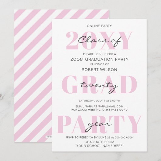 Invitation Typographie rose moderne de la fête de graduation  (Devant / Derrière)