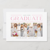 Invitation Typographie rose moderne Photo Collage Graduation (Devant)