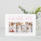 Invitation Typographie rose moderne Photo Collage Graduation (Debout devant)