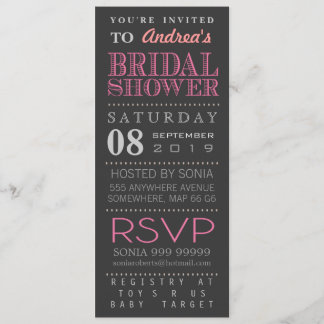 Invitation Typographie rose moderne Wedding shower nuptial lo