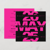 Invitation Typographie rose noir gras Bachelorette (Devant / Derrière)
