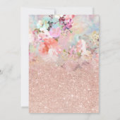 Invitation Typographie rose or floral aquarelle Bat mitzvah (Dos)