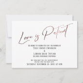 Invitation Typographie rose Or L'amour est Patient Mariage Re (Devant)